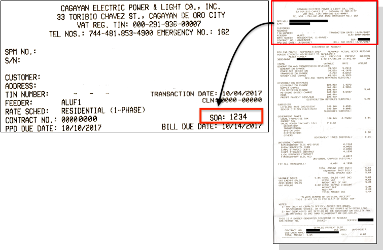 Sample CEPALCO electric bill