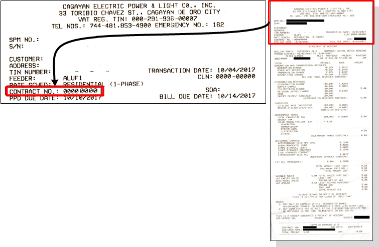 Sample CEPALCO electric bill