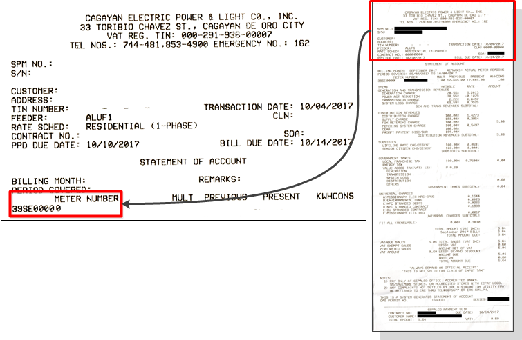 Sample CEPALCO electric bill